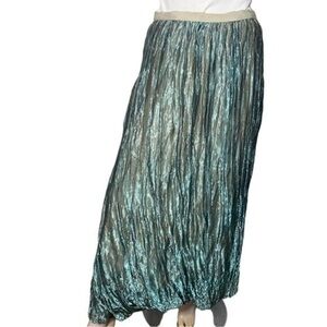DKNY Women’s Size 4 Green Blue Metallic Glitter Silk Draped Long Maxi Skirt